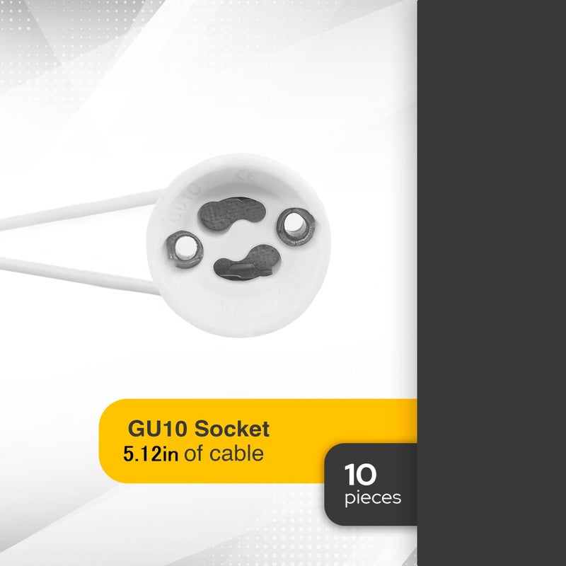 DEMASLED GU10 Base Socket 10 Pack Ceramic Socket Lamp Connector with Wire Length 5.12 inch - 13cm. Base Holder for Led Halogen CFL Light Dimmable - Image 2